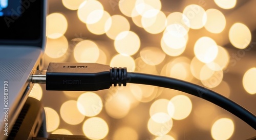 HDMI Cable Connected to Laptop for Display.