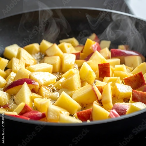Delicious Apple Pieces Being Cooked.