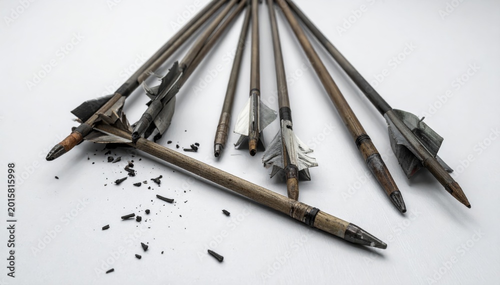 Fototapeta premium Scattered War Arrow Shafts with Torn Fletching