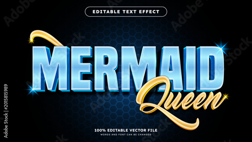 Mermaid Queen Vector Fully Editable Text Effect realistic metalic luxury style