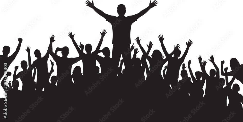 Obraz premium Unity Crowd Silhouette Vector Art – Diverse People Together Flat Illustration