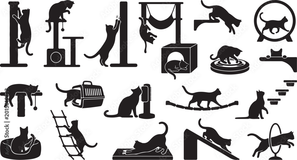 Obraz premium Black cat icons, feline silhouettes, cat illustrations, 25 black cat graphics