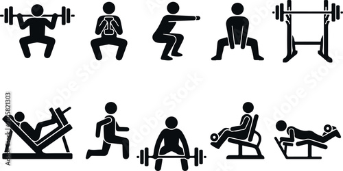 Foto Fitness and weight training icons set on transparent background for bodybuilding and exercise routines