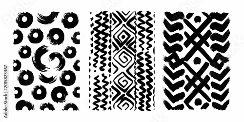 black brush stroke patterns abstract ink textures on white background