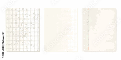 Photos graph paper sheets blank paper and binder inserts on white background