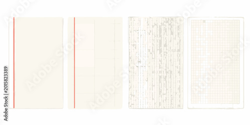 Tableau sur toile Four types of lined paper with different grid patterns isolated on white