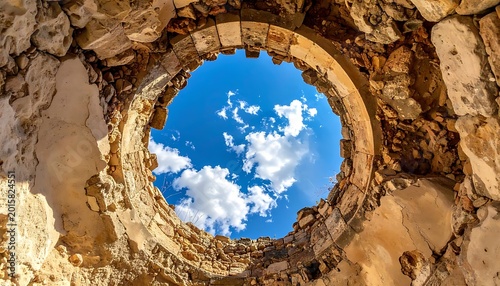 stone circular opening blue sky.