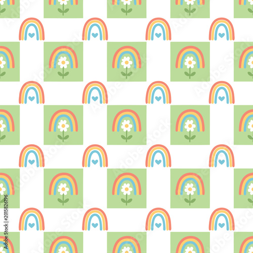 Boho rainbow floral seamless pattern pastel nursery wallpaper background vector