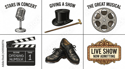 The stars are giving a musical show with a live performance now admitting audience members in a theater with a microphone and shoes