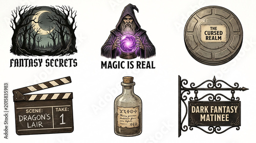 A mystical wizard conjures magic in a dark fantasy realm with secrets and ancient symbols.