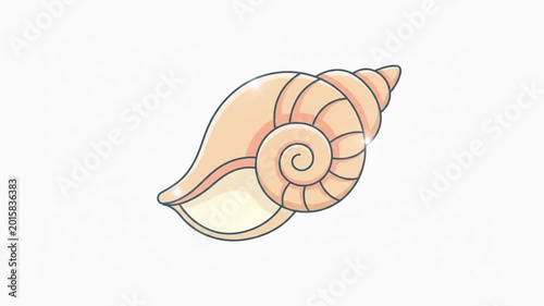 A beautifully illustrated, light brown spiral seashell with a smooth, polished finish, set against a plain white background.