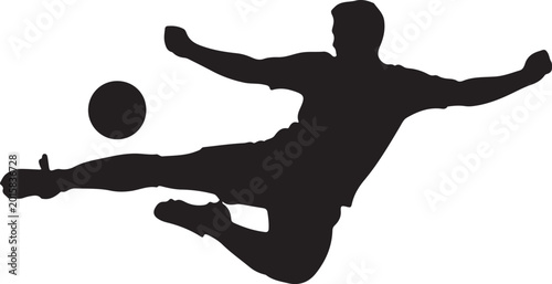 Fotografie Athlete kicking soccer ball in mid-air action pose silhouette vector icon