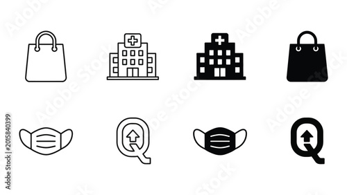 Fotografía Icons representing shopping, healthcare, masks, and information updates during s