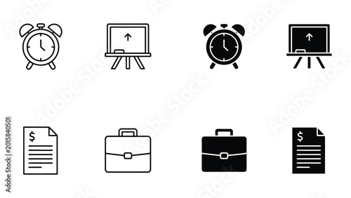 Tableau sur toile Contrast of time management, presentation, finance, and professionalism icons in