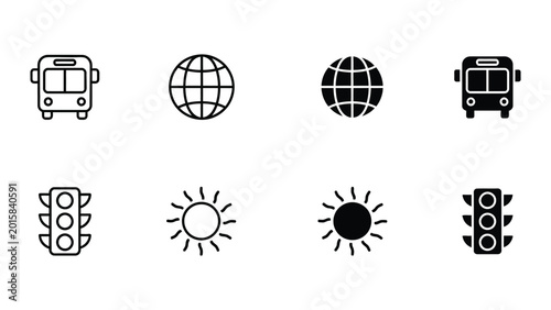 Fotografie Contrasting icons of transportation, celestial bodies, and traffic signals