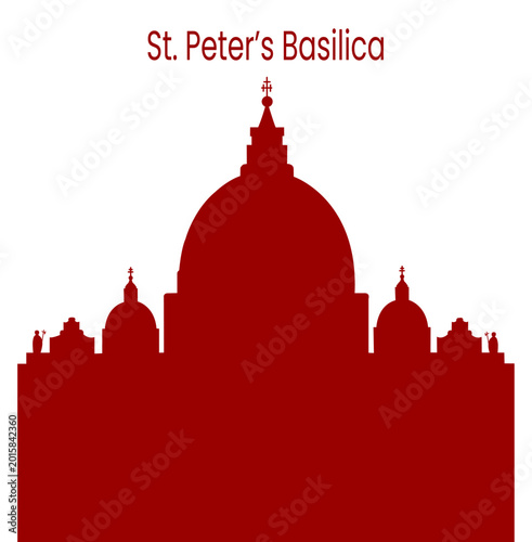 St. Peter’s Basilica silhouette in minimalist red vector style