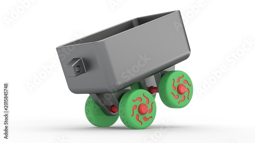 Metal Basket on Wheels. Isolated. White background. 3D render