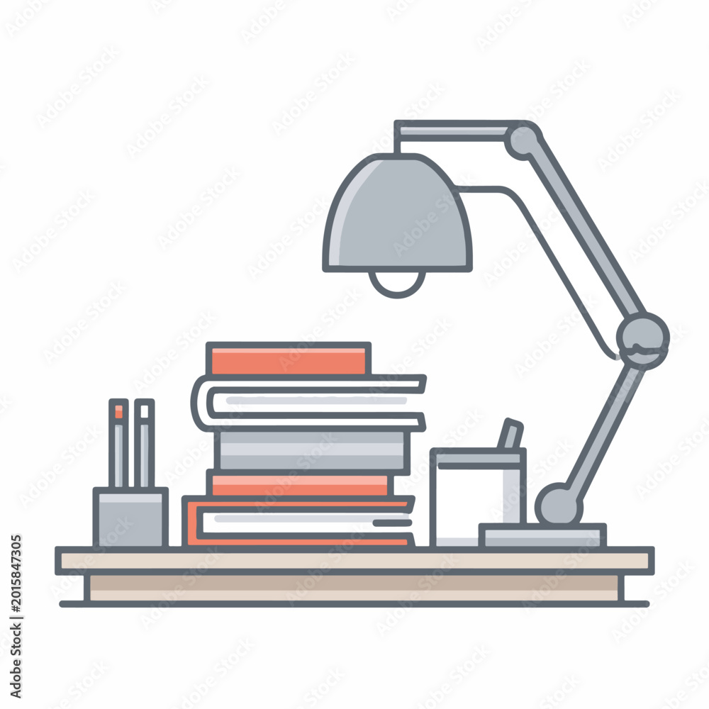 Fototapeta premium Desk lamp with stack of books.
