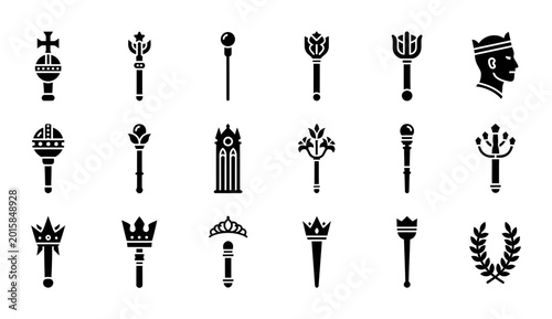Canvastavla Royal Scepter Icons, Crown Symbols, Orb and Laurel Wreath Vector Set, Monarch Re