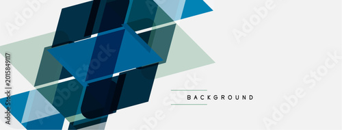 Abstract geometric shapes overlap, creating dynamic blue composition. Minimalist design with light background. Modern aesthetic.
