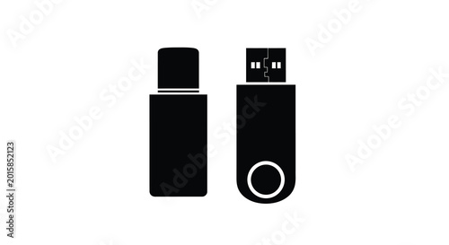 Fotografie Usb Flash Drive Silhouette With And Without Cap Black Silhouette