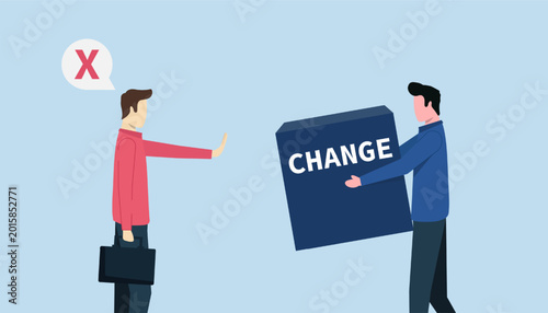 Bilde på lerret Fear of change, Businessman's rejecting change or refusing to accept the transfo