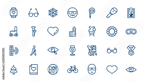 Longevity and Age-Tech Assistive Technology Vector Icons.
