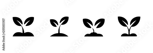 Tableau sur toile Set of sprout icons, silhouettes of seedlings showing stages of plant growth, isolated botanical icons collection