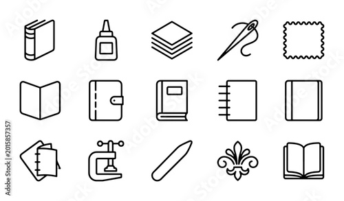 Photos Crafting Icons Set: Bookbinding, Stationery, Sewing Tools, Decorative Elements