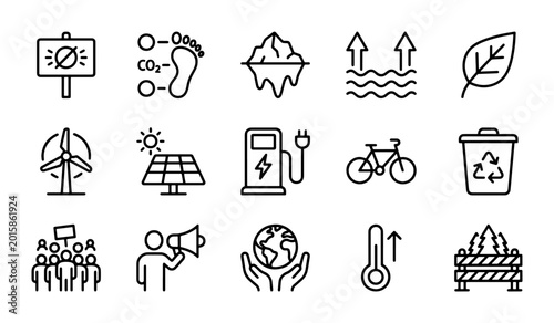 Photos Eco-Friendly Icons Set: Climate Change, Sustainability, Renewable Energy, Recycl