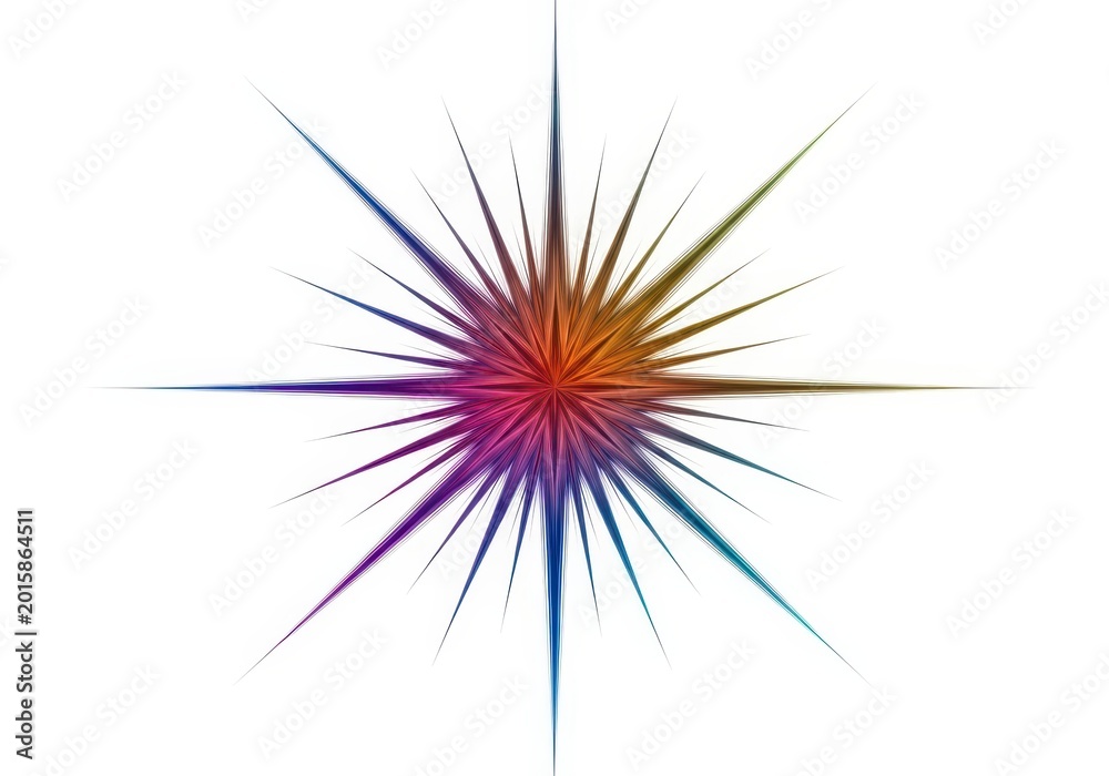 Fototapeta premium A dynamic, brilliant starburst pattern bursting outward from the center, creating a powerful, abstract radial effect on a clean white field, graphic, burst, bright