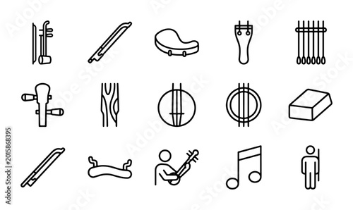Cuadro en lienzo Traditional Chinese Musical Instruments Vector Icons, Stringed Instruments, Erhu