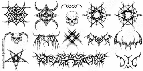 Photos dark fantasy metal band logo sketches black ink on white background