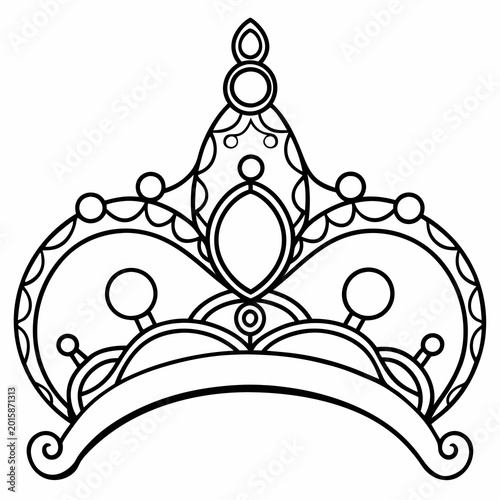 A detailed black and white vector illustration of an ornate crown symbolizing royalty and regality in a minimalist design style