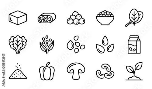 Photos Plant-Based Food Icons: Vegan Ingredients, Healthy Eating, Vegetarian Nutrition