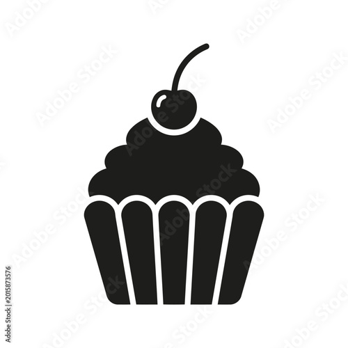 Cupcake with cherry on top, vector illustration