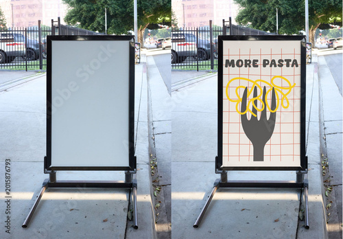 Mockup A-frame Sign Stands at a Street in Los Angeles