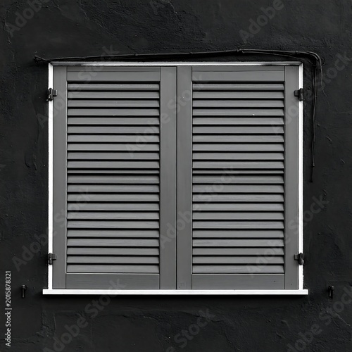 Gray closed shutters on a window.