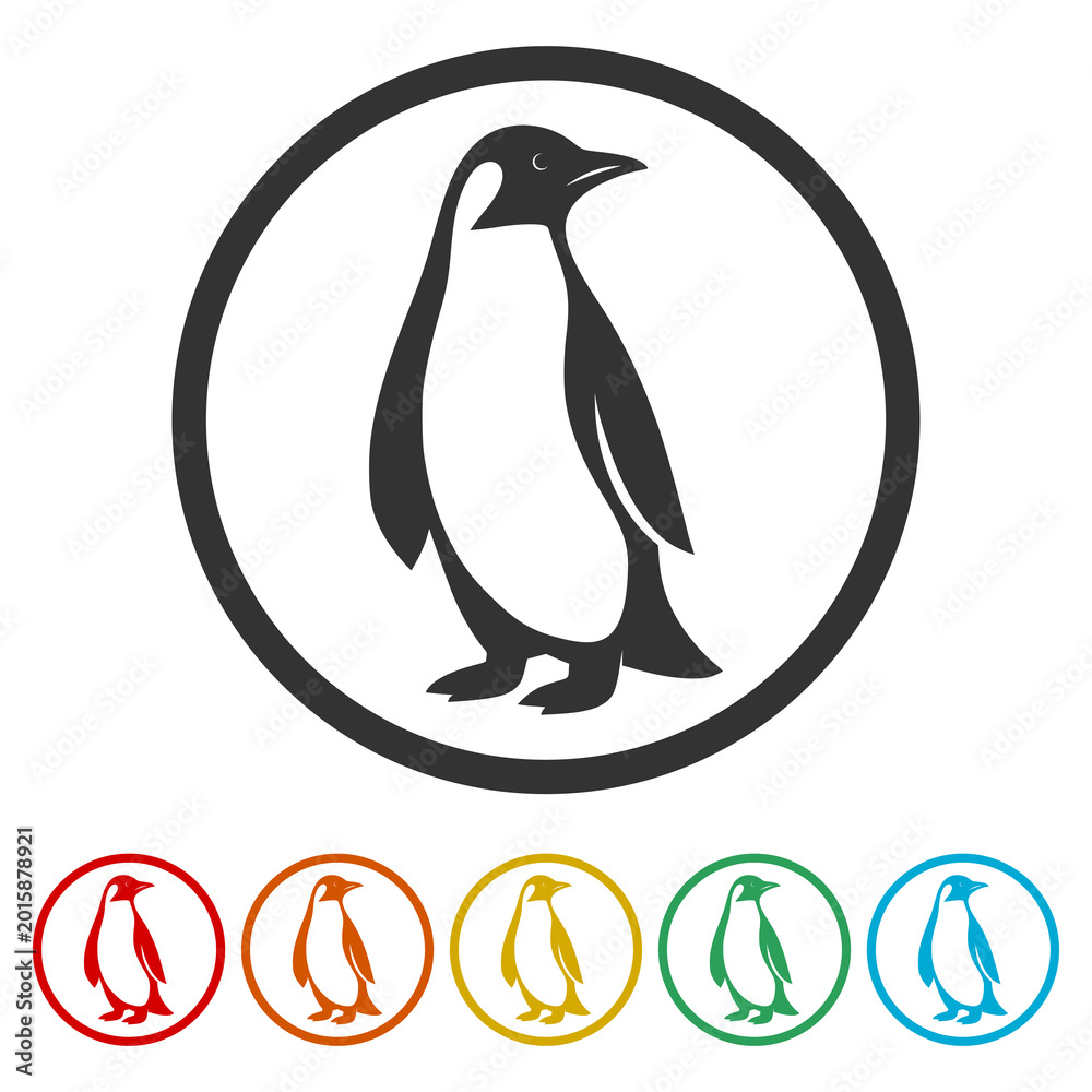 Obraz premium Penguin Icon. Set icons in color circle buttons
