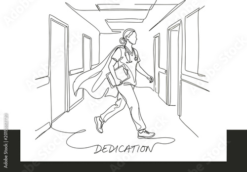 Tableau sur toile Nurse Dedication Illustration in Hospital Hallway