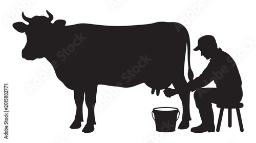 Foto Cow and farmer milking silhouette high quality professional