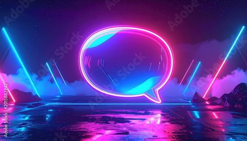 Neon speech bubble on water surface.