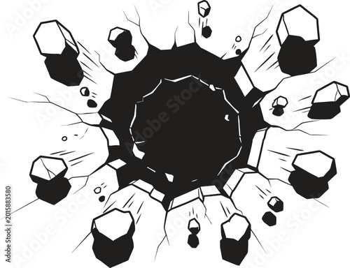 Foto Black hole with polygons and cracks