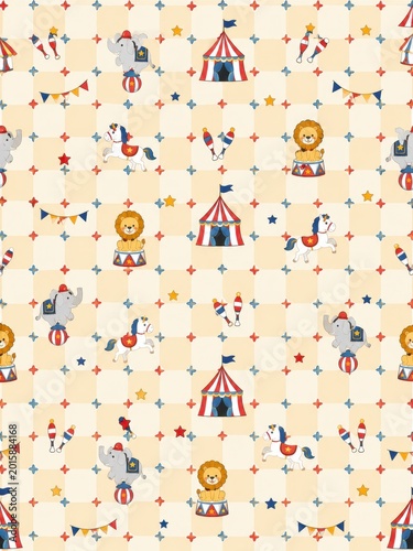 Cute Vintage Circus Animal Seamless Pattern Design
