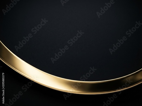 Black matte background with curved gold metal ribbon for luxury banner and elegant product display composition