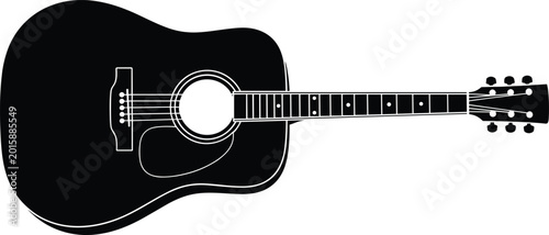 Cuadro en lienzo Acoustic guitar silhouette with strings and sound hole, vector illustration for