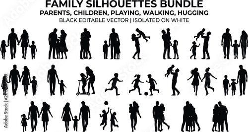 Collection of black family silhouettes vector