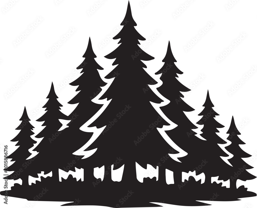 Obraz premium Bold silhouette forest icon vector isolated on white background for nature landscape design use.