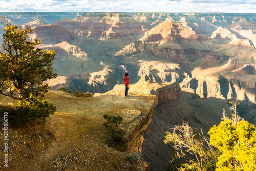 Fotografie Woman admiring grand canyon national park landscape at viewpoint