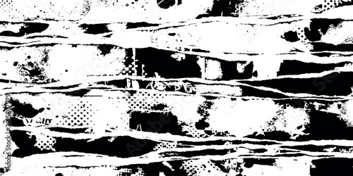 Vászonkép Black and white grunge texture with distressed layers and abstract patterns for